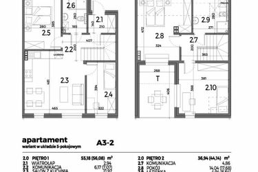 Rzut - Mieszkanie na sprzedaż 4 pokoje o powierzchni 92,12 m² - numer A3-2 w Aleja Miodowa