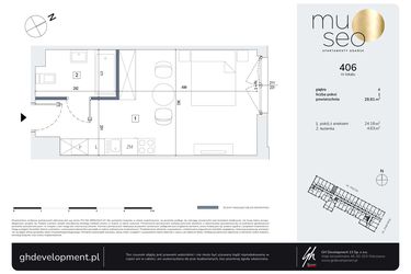 Rzut - Mieszkanie na sprzedaż 1 pokój o powierzchni 28,81 m² - numer 406 w Museo