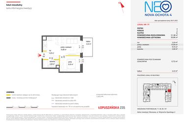 Rzut - Mieszkanie na sprzedaż 2 pokoje o powierzchni 31,38 m² - numer 98 w Neo Nova Ochota 4