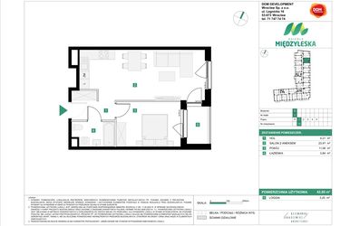 Rzut - Mieszkanie na sprzedaż 2 pokoje o powierzchni 42,6 m² - numer 13 w Osiedle Międzyleska - etap III