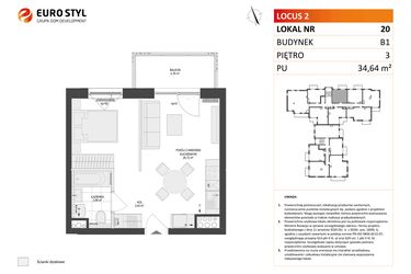 Rzut - Mieszkanie na sprzedaż 1 pokój o powierzchni 34,64 m² - numer 20 w Locus 2