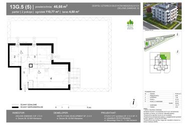 Rzut - Mieszkanie na sprzedaż 2 pokoje o powierzchni 46,66 m² - numer 13G.5 w Zielone Zamienie X