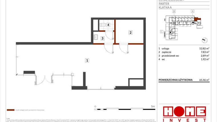 Rzut - Lokal użytkowy na sprzedaż 1 pokój o powierzchni 65,46 m² - numer E2-02 w Warszawski Świt etap XI