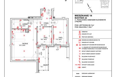 Rzut - Mieszkanie na sprzedaż 3 pokoje o powierzchni 58,11 m² - numer 22_14 w Osiedle 4 Pory Roku - Etap VIII