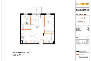 Rzut - Mieszkanie na sprzedaż 3 pokoje o powierzchni 54,22 m² - numer 40 w Osiedle StaLove etap II