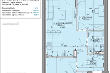 Rzut - Mieszkanie na sprzedaż 3 pokoje o powierzchni 54,95 m² - numer 87B w Osiedle Młodych etap VI