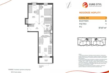 Rzut - Mieszkanie na sprzedaż 3 pokoje o powierzchni 57,67 m² - numer 1_1_A_1_7 w Wzgórze Hoplity
