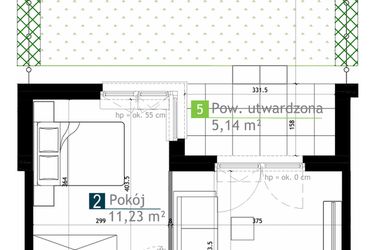 Rzut - Mieszkanie na sprzedaż 2 pokoje o powierzchni 38,12 m² - numer AA0002 w M Bemowo 3