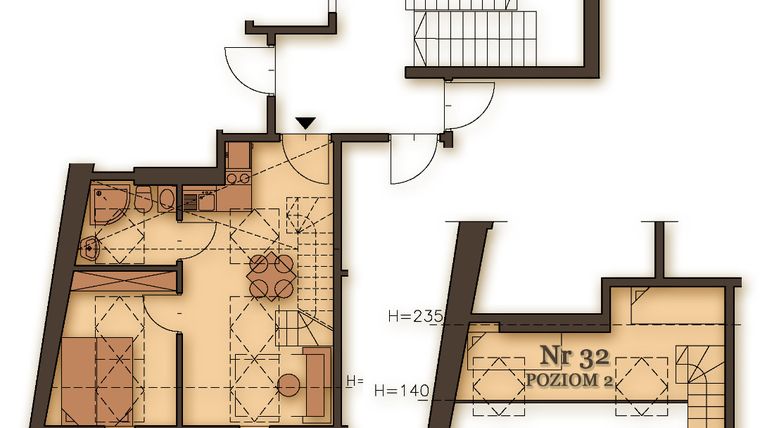 Rzut - Mieszkanie na sprzedaż 1 pokój o powierzchni 36,17 m² - numer 32 w Kamienica z festonami