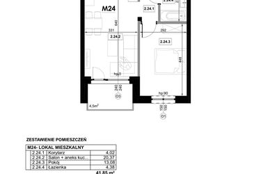 Rzut - Mieszkanie na sprzedaż 2 pokoje o powierzchni 41,85 m² - numer M24 w Miejska Premium II