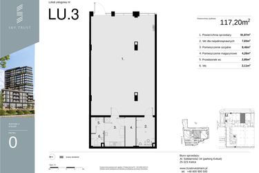 Rzut - Lokal użytkowy na sprzedaż 1 pokój o powierzchni 117,2 m² - numer LU3 w Sky Trust etap II