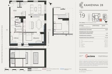 Rzut - Mieszkanie na sprzedaż 3 pokoje o powierzchni 111,35 m² - numer 19 w Kamienna 28