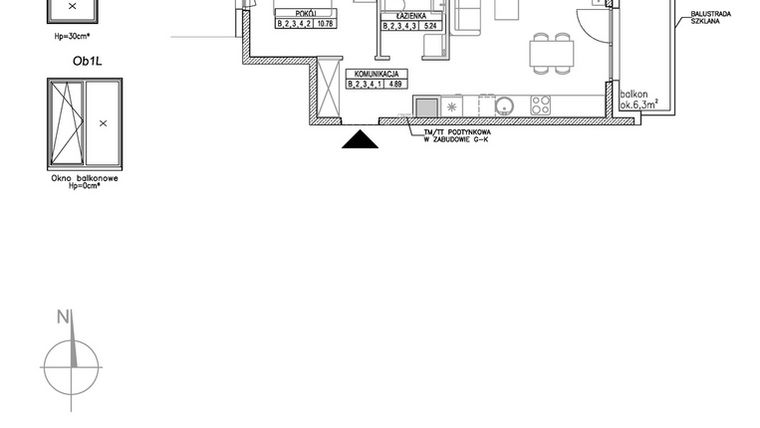 Rzut - Mieszkanie na sprzedaż 2 pokoje o powierzchni 41,78 m² - numer B.2.3.4 w Forma II