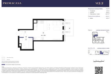 Rzut - Mieszkanie na sprzedaż 1 pokój o powierzchni 28,82 m² - numer B2 – M2.2 w Primacasa