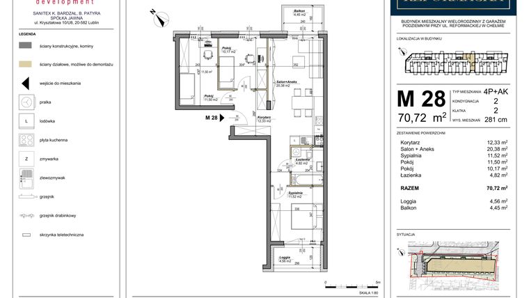 Rzut - Mieszkanie na sprzedaż 4 pokoje o powierzchni 70,72 m² - numer 28 w Nowa Reformacka