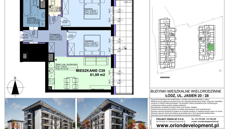 Rzut - Mieszkanie na sprzedaż 3 pokoje o powierzchni 61,99 m² - numer C39 w Duo Park