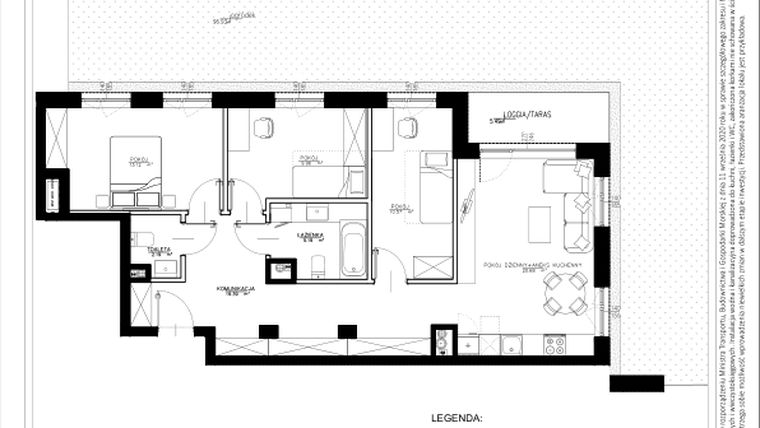 Rzut - Mieszkanie na sprzedaż 4 pokoje o powierzchni 80,35 m² - numer A1 w Osiedle pod Klonami "Klonowa 11"