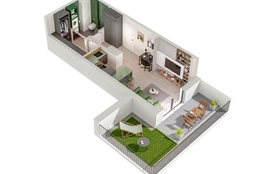 Rzut - Mieszkanie na sprzedaż 1 pokój o powierzchni 32,74 m² - numer C.101.D w Quercus bud. C