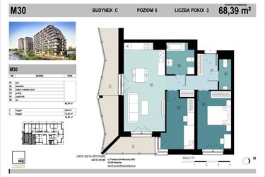Rzut - Mieszkanie na sprzedaż 3 pokoje o powierzchni 68,39 m² - numer C30 w Panorama Kwiatkowskiego