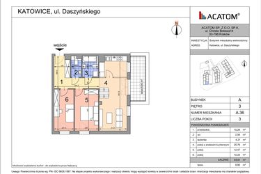 Rzut - Mieszkanie na sprzedaż 3 pokoje o powierzchni 65,31 m² - numer A36 w Daszyńskiego Park