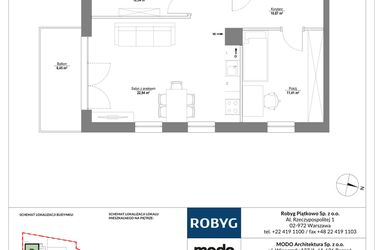 Rzut - Mieszkanie na sprzedaż 3 pokoje o powierzchni 62,21 m² - numer 1M03 w Piątkowo Residence