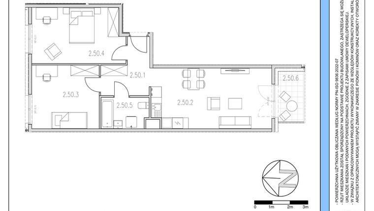 Rzut - Mieszkanie na sprzedaż 3 pokoje o powierzchni 62,91 m² - numer 50 w Osiedle Solne etap II