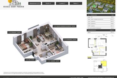 Rzut - Mieszkanie na sprzedaż 3 pokoje o powierzchni 55,66 m² - numer D.2.9 w Dobry Poranek