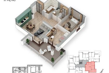 Rzut - Mieszkanie na sprzedaż 3 pokoje o powierzchni 59,41 m² - numer 26 w Villa Park - Etap III