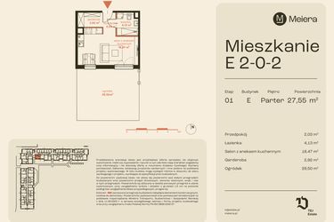 Rzut - Mieszkanie na sprzedaż 1 pokój o powierzchni 27,55 m² - numer E2-0-2 w Osiedle Meiera