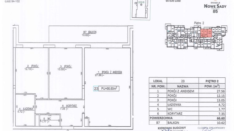 Rzut - Mieszkanie na sprzedaż 3 pokoje o powierzchni 66,6 m² - numer M23 w Nowe Sady 85