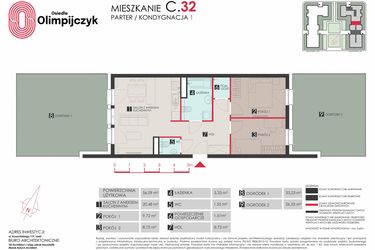 Rzut - Mieszkanie na sprzedaż 3 pokoje o powierzchni 56,04 m² - numer C32 w Osiedle Olimpijczyk II etap