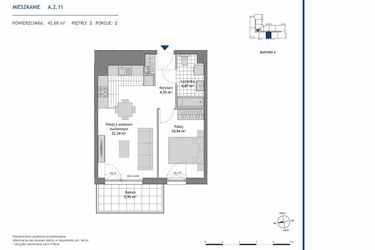 Rzut - Mieszkanie na sprzedaż 2 pokoje o powierzchni 42,68 m² - numer A.2.11 w Linea bud. A