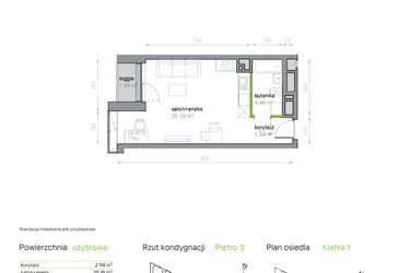 Rzut - Mieszkanie na sprzedaż 1 pokój o powierzchni 32,59 m² - numer K1/3/22 w Piękna Vita