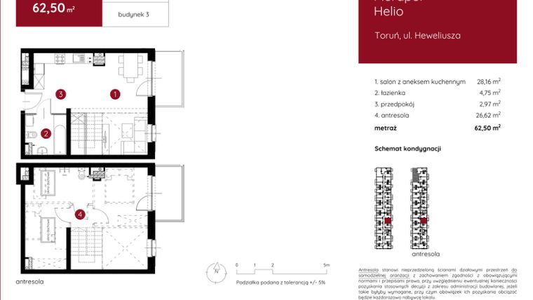 Rzut - Mieszkanie na sprzedaż 1 pokój o powierzchni 62,5 m² - numer 3.A.2.12 w Murapol Helio
