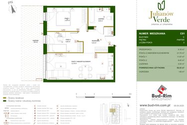 Rzut - Mieszkanie na sprzedaż 3 pokoje o powierzchni 56,43 m² - numer 1 w Julianów Verde