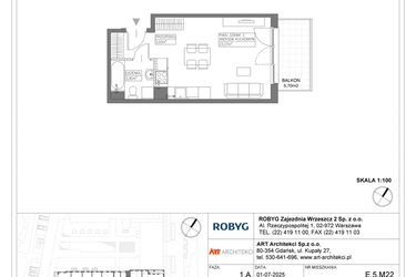 Rzut - Mieszkanie na sprzedaż 1 pokój o powierzchni 30,2 m² - numer E.5M22 w Nowa Wałowa bud. E