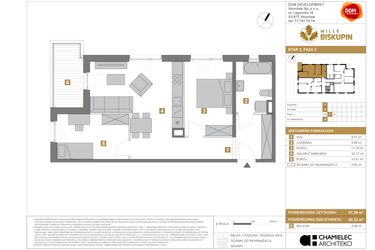 Rzut - Mieszkanie na sprzedaż 3 pokoje o powierzchni 57,39 m² - numer Y/5 w Wille Biskupin Etap 2.2