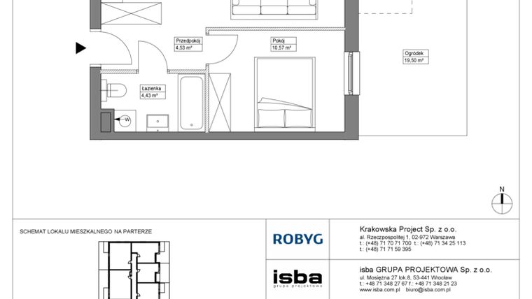 Rzut - Mieszkanie na sprzedaż 2 pokoje o powierzchni 40,99 m² - numer KR8/B/0/6 w Apartamenty Krakowska etap VIII