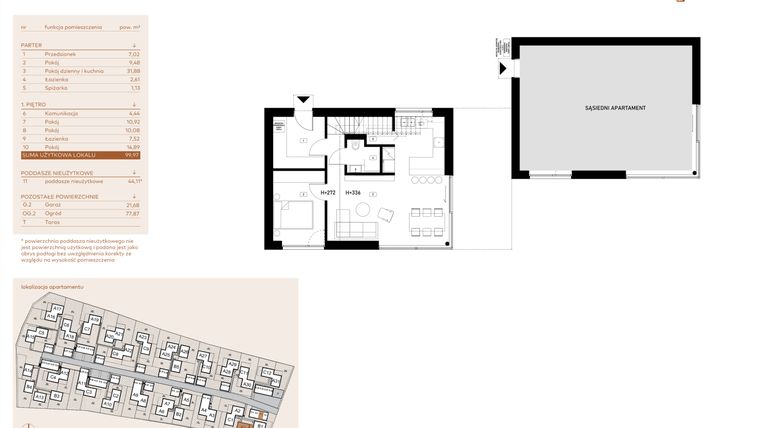 Rzut - Mieszkanie na sprzedaż 5 pokoi o powierzchni 99,97 m² - numer A1 w Kosocicka Ambient