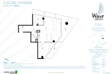 Rzut - Mieszkanie na sprzedaż 3 pokoje o powierzchni 68,47 m² - numer E.10.106 w Wave Międzyzdroje Resort & Spa