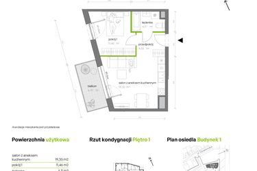 Rzut - Mieszkanie na sprzedaż 2 pokoje o powierzchni 39,47 m² - numer 1.01.M19 w Morska Vita