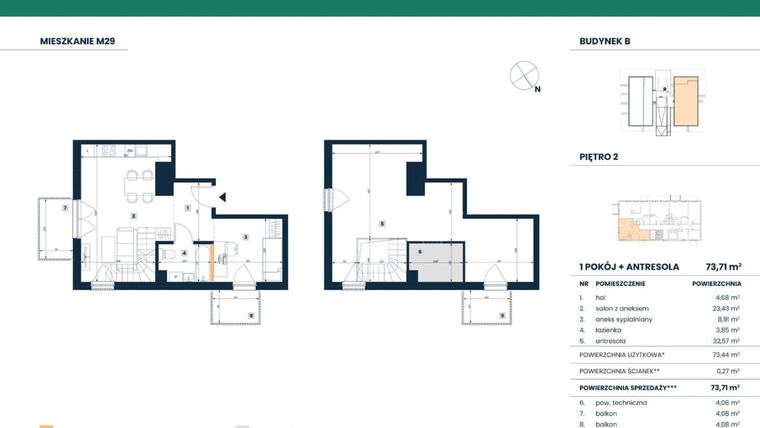 Rzut - Mieszkanie na sprzedaż 4 pokoje o powierzchni 73,44 m² - numer M29 w Reneta