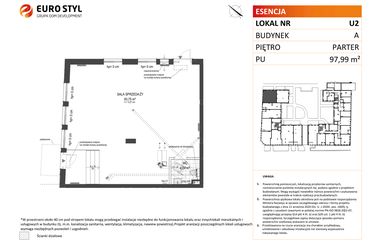 Rzut - Lokal użytkowy na sprzedaż 1 pokój o powierzchni 97,99 m² - numer 2 w Esencja