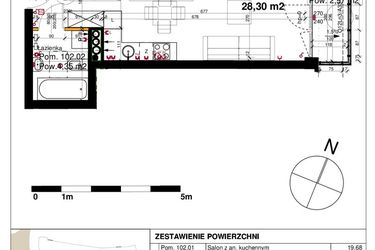 Rzut - Mieszkanie na sprzedaż 1 pokój o powierzchni 28,3 m² - numer M102 w Srebrzyńska Park IV