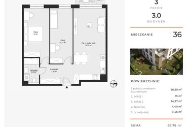 Rzut - Mieszkanie na sprzedaż 3 pokoje o powierzchni 67,78 m² - numer 36 w Bytkowska 3.0