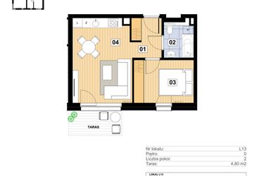 Rzut - Mieszkanie na sprzedaż 2 pokoje o powierzchni 34,4 m² - numer L-13 w Mickiewicza 21 Residence