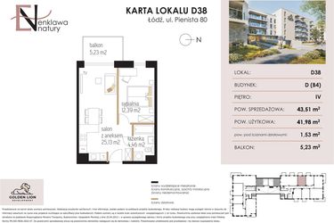 Rzut - Mieszkanie na sprzedaż 2 pokoje o powierzchni 41,38 m² - numer D38 w Enklawa Natury
