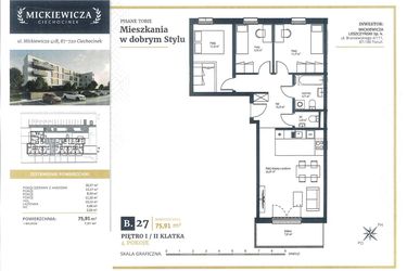 Rzut - Mieszkanie na sprzedaż 4 pokoje o powierzchni 75,91 m² - numer B27 w Mickiewicza