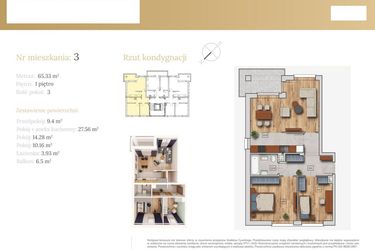 Rzut - Mieszkanie na sprzedaż 3 pokoje o powierzchni 66,25 m² - numer 51A.3 w Dębowa 51