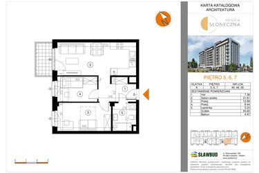 Rzut - Mieszkanie na sprzedaż 3 pokoje o powierzchni 55,65 m² - numer 56 w Osiedle Słoneczna